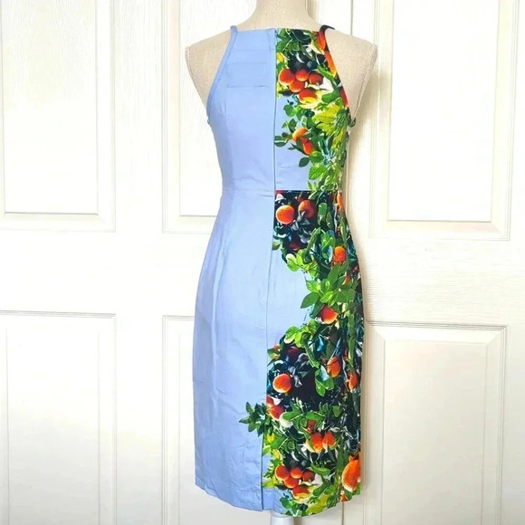 Anthropologie Maeve Orange Bough Blue Citrus Dress Midi Grove - Picture 9 of 11